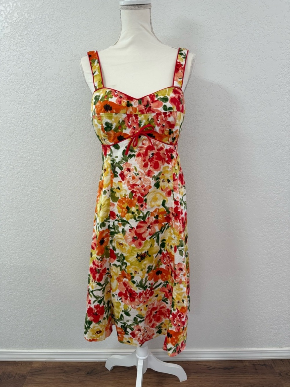 R & K ORIGINALS Floral Sundress with Red Trim - Women's Summer Dress size 12